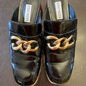 Steve Madden Black Lorie Mules with Chain Chain Detail